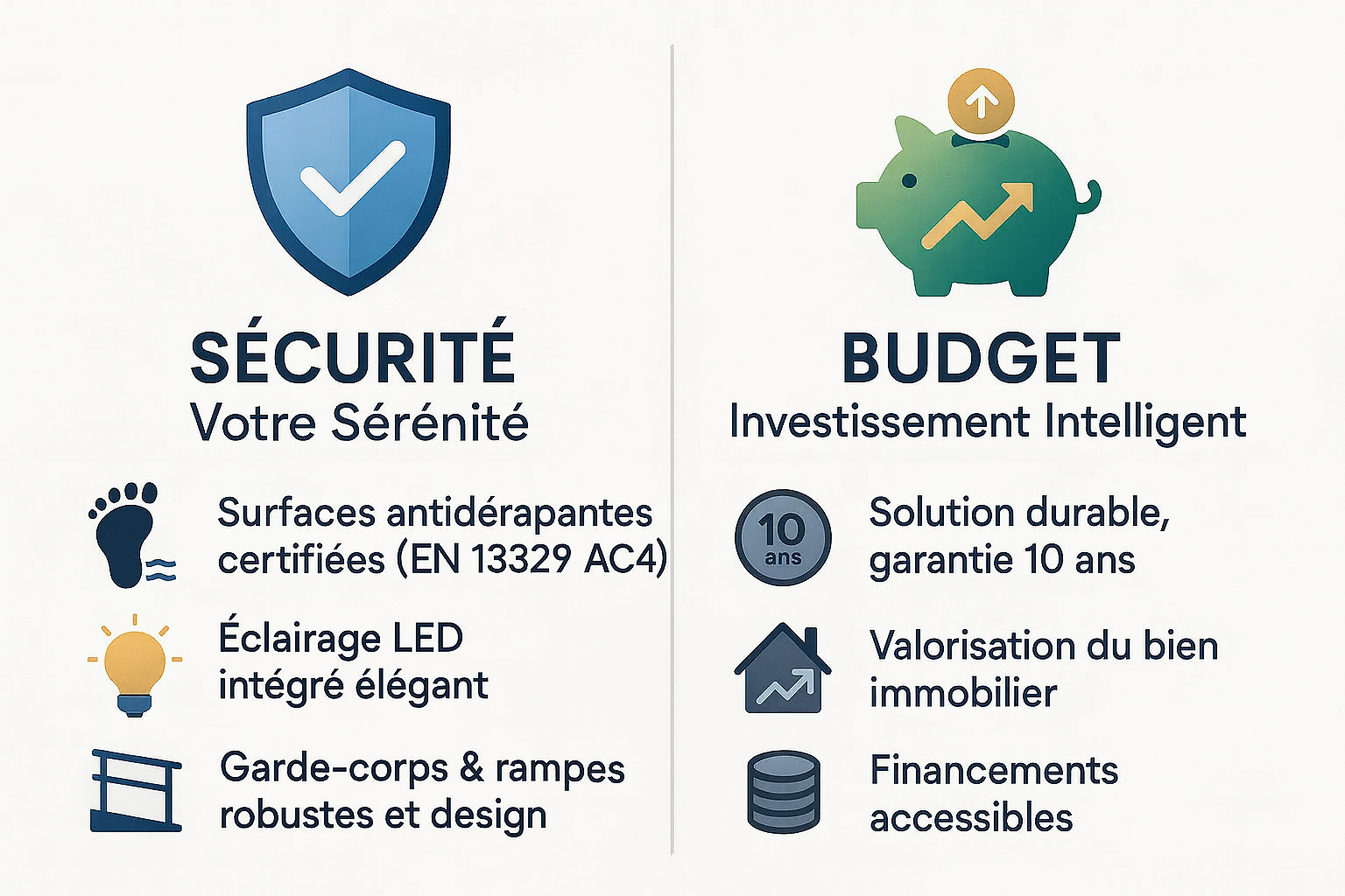 Infographie sur la sécurité et le budget pour l'habillage d'escalier