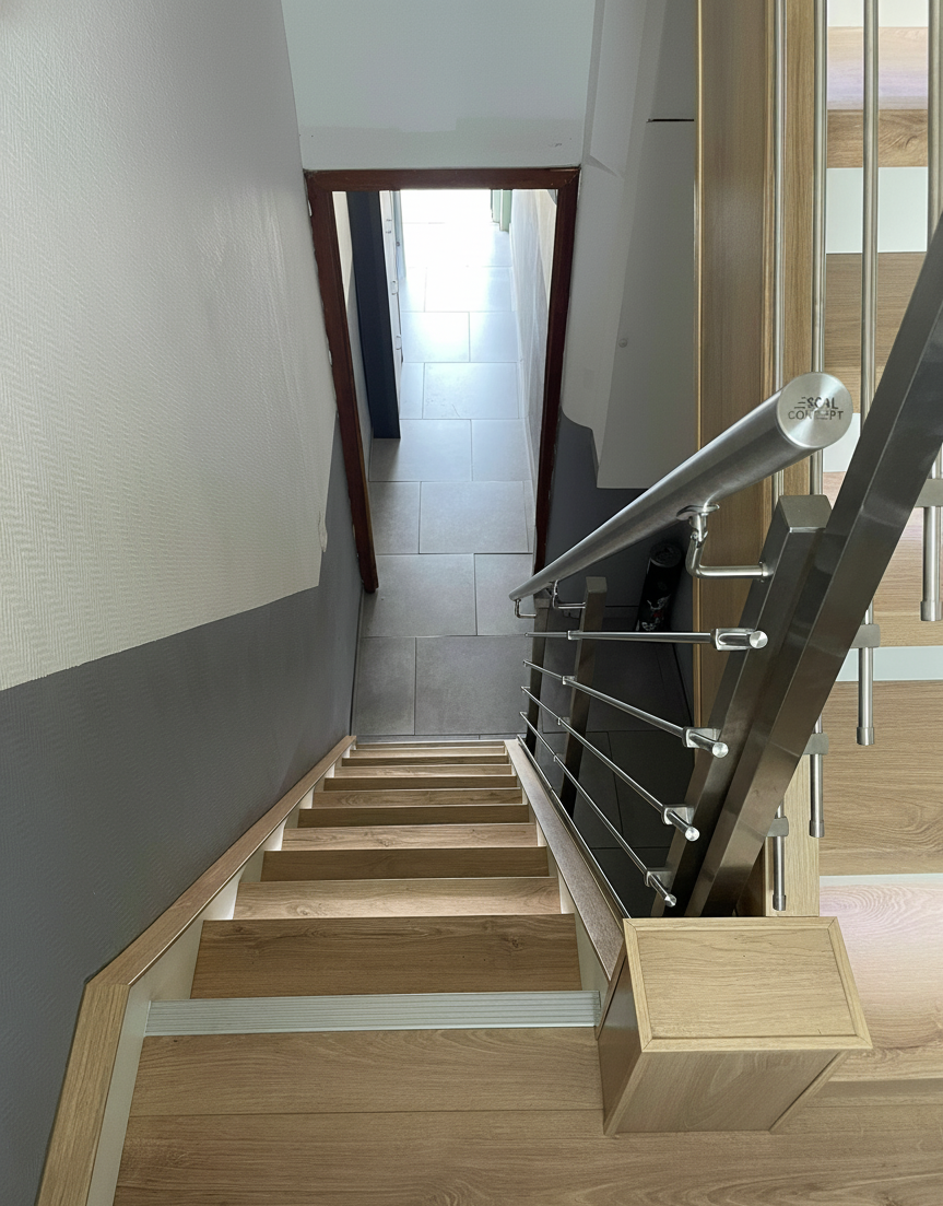 Recouvrment d'escalier et garde corps design installés par Escal Concept
