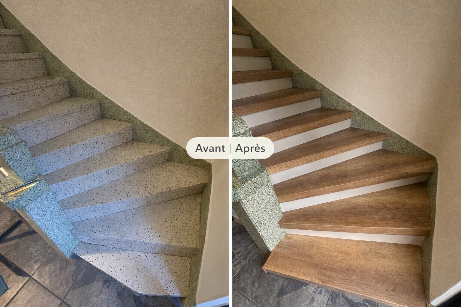 Escalier terrzzo - Avant, Après