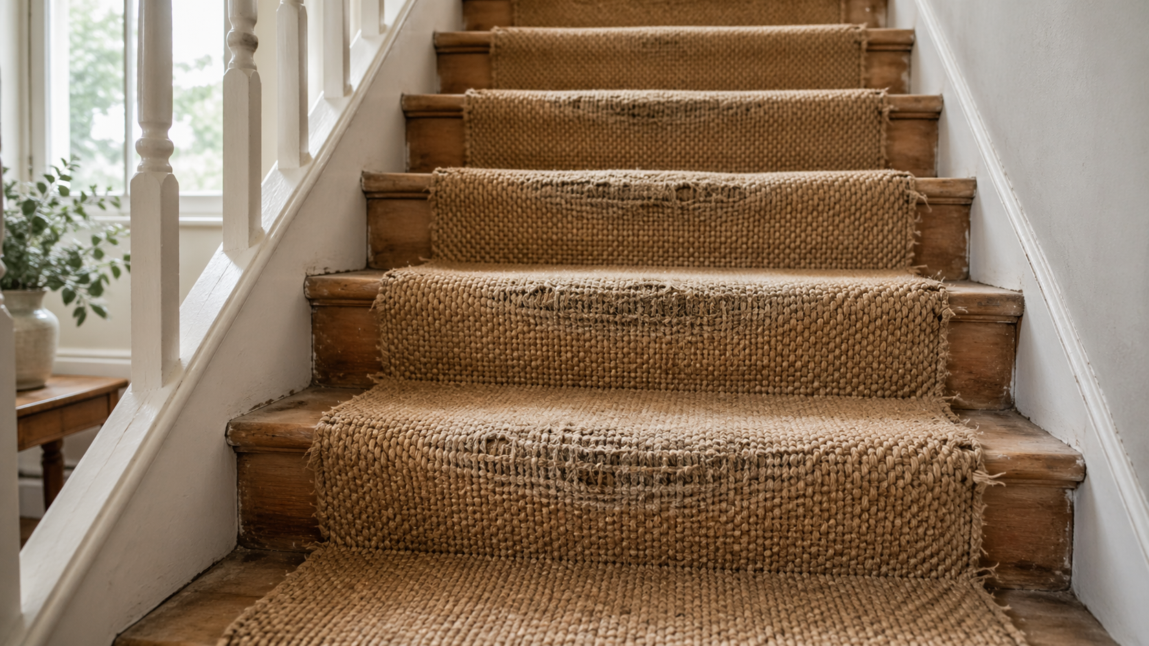 Escalier en sisal usé