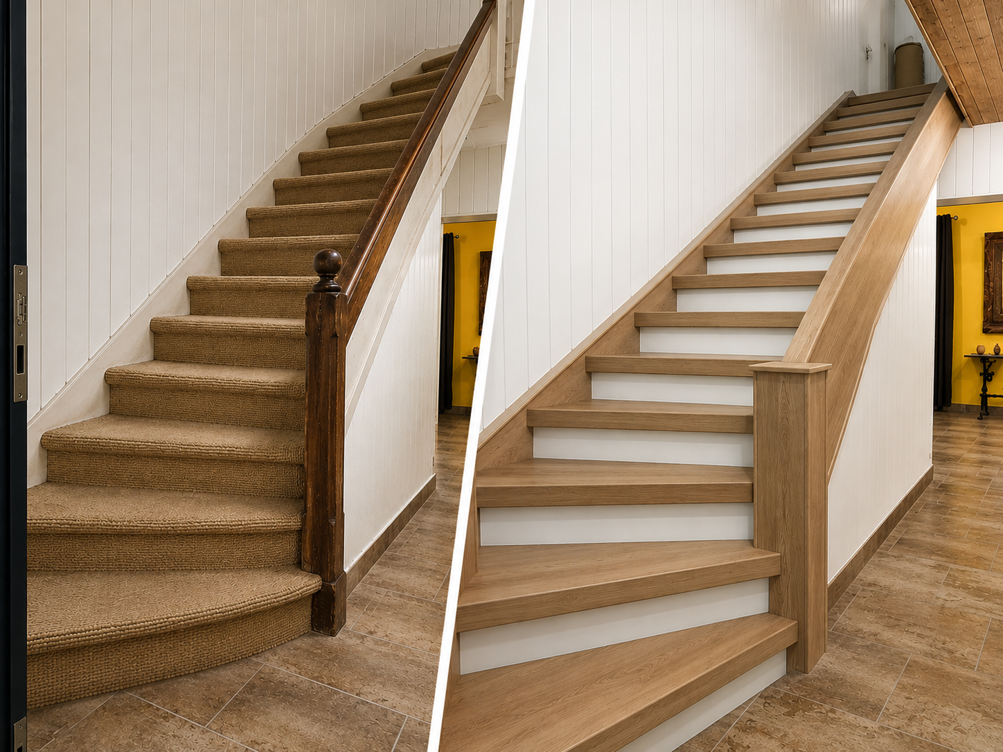 Rénovation d'un escalier en toile de jute : avant-après